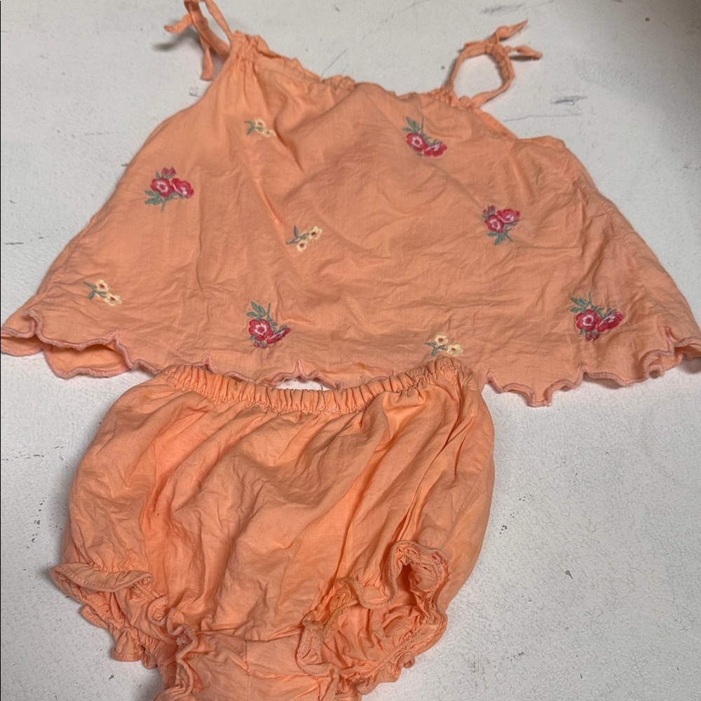 Janie And Jack Peach Floral Embroidered Two-Piece Baby Set 6-12 m